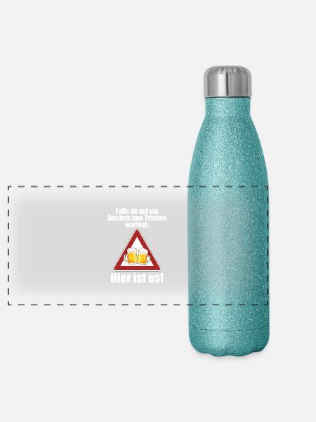 Zeichen Zum Trinken Saufshirt Mallorca Saufen Bier - Panorama Glitzer Isolierflasche 500 ml - Blau Glitzer - Vorne