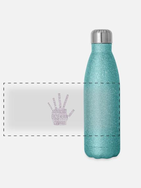 Erzieherin Shirt Wundervolle Worte - Panorama Glitzer Isolierflasche 500 ml - Blau Glitzer - Vorne