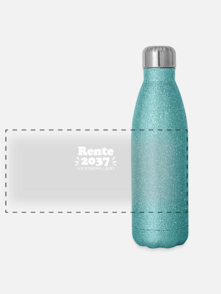 Rente 2037 Ruhestand Rentner Renteneintritt - Panorama Glitzer Isolierflasche 500 ml - Blau Glitzer - Vorne