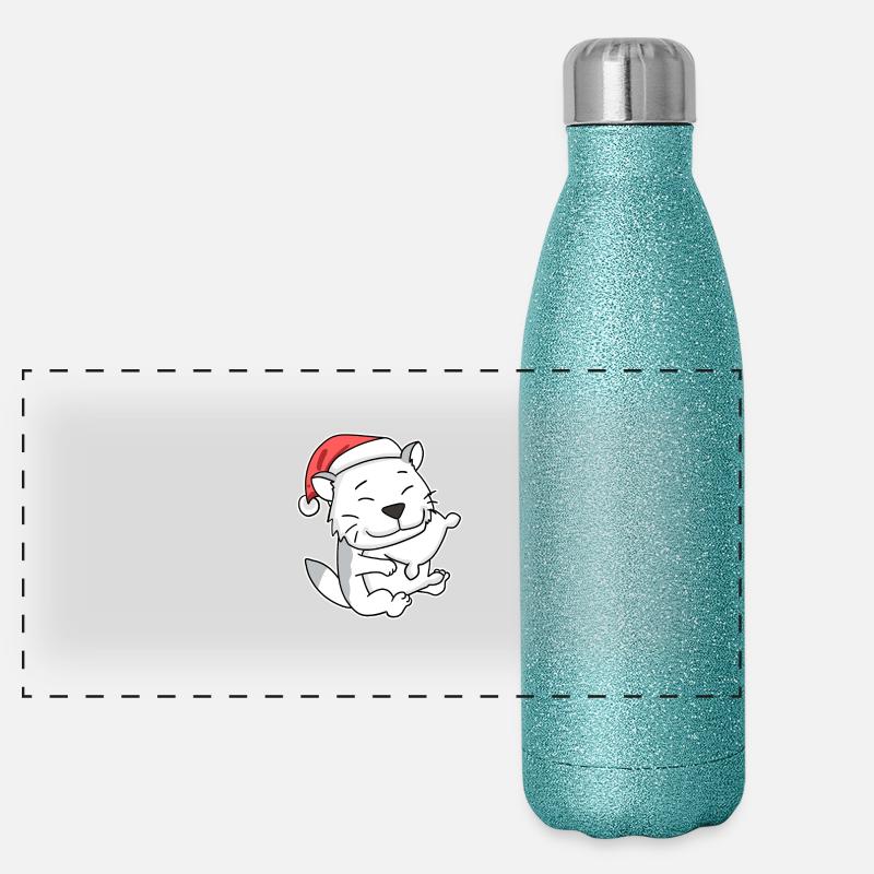 Burmilla Katze Weihnachten Schlafen Müde - Panorama Glitzer Isolierflasche 500 ml - Blau Glitzer