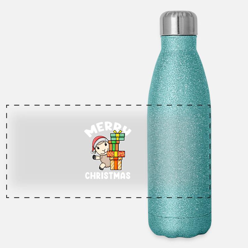 Joyeux moutons de Noël avec cadeaux Gourde isotherme panoramique pailletée 500 ml