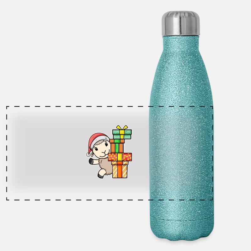 Moutons de Noël avec cadeaux Gourde isotherme panoramique pailletée 500 ml