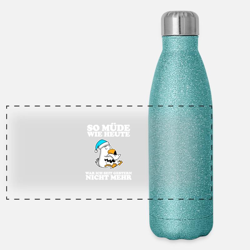Müde Spruch lustig mit Möwe Motiv Panorama Glitzer Isolierflasche 500 ml