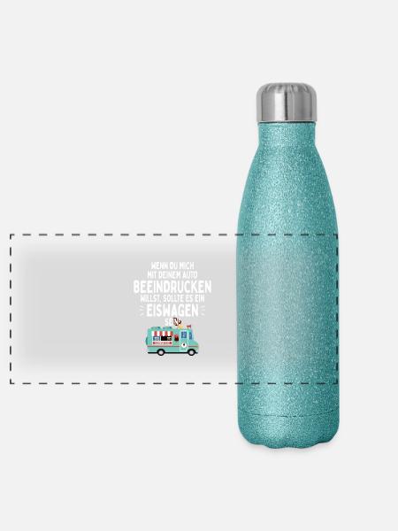 Eis Liebhaber Mich Mit Auto Beeindrucken Eiswagen - Panorama Glitzer Isolierflasche 500 ml - Blau Glitzer - Vorne