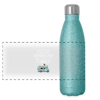 Eis Liebhaber Mich Mit Auto Beeindrucken Eiswagen - Panorama Glitzer Isolierflasche 500 ml - Blau Glitzer - Vorne