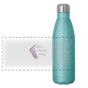 Amrum Urlaub Glück schmeckt salzig - Panorama Glitzer Isolierflasche 500 ml - Blau Glitzer - Vorne