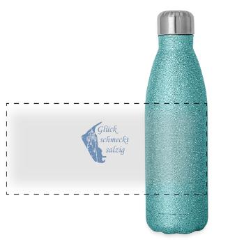 Amrum Urlaub Glück schmeckt salzig - Panorama Glitzer Isolierflasche 500 ml - Blau Glitzer - Vorne