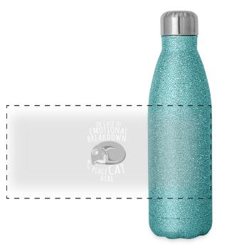Place cats here in a bad mood - Panoramic Glitter Thermal Bottle 500 ml - blue glitter - Front