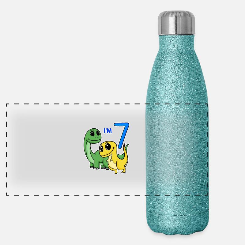 7ème anniversaire garçon Dino Motif Gourde isotherme panoramique pailletée 500 ml