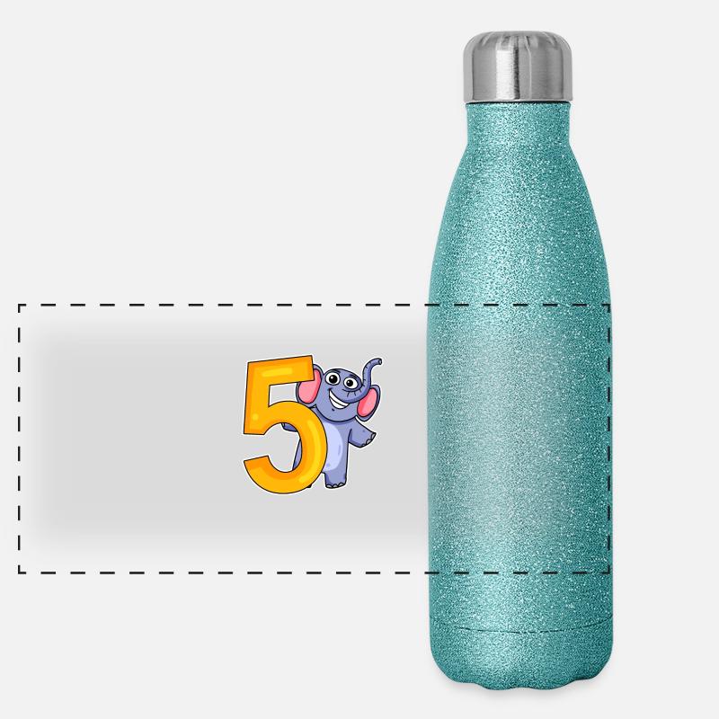 5 years old - 5 birthday with animal motif Panoramic Glitter Thermal Bottle 500 ml