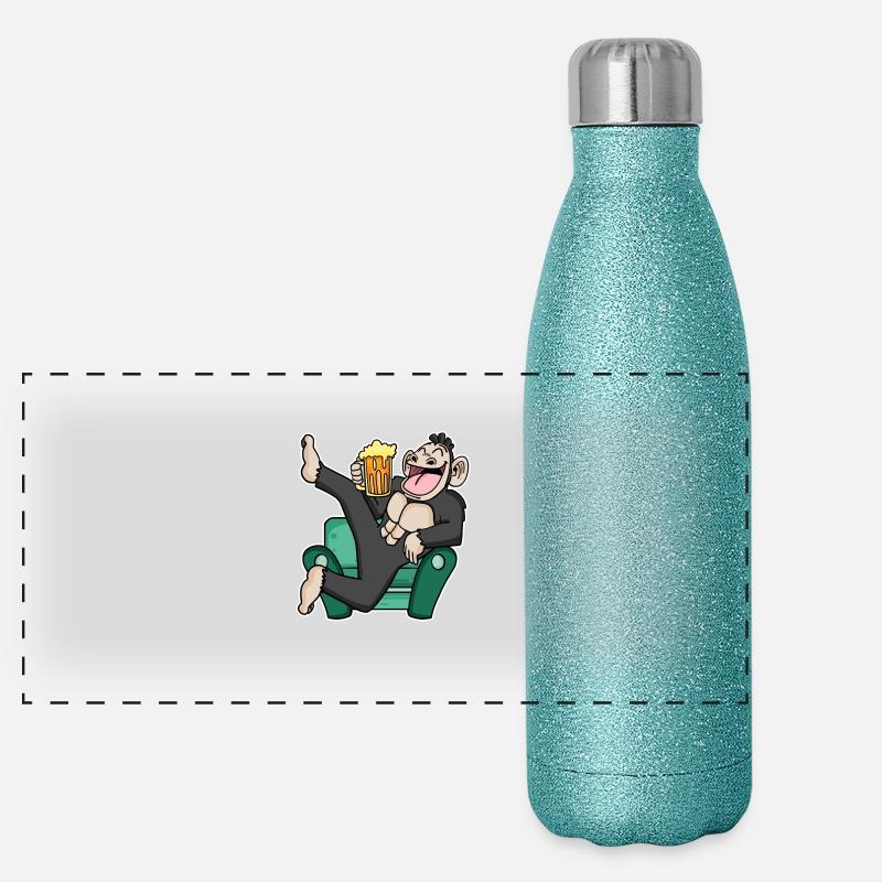 Lustiger Affe trinkt Bier Panorama Glitzer Isolierflasche 500 ml