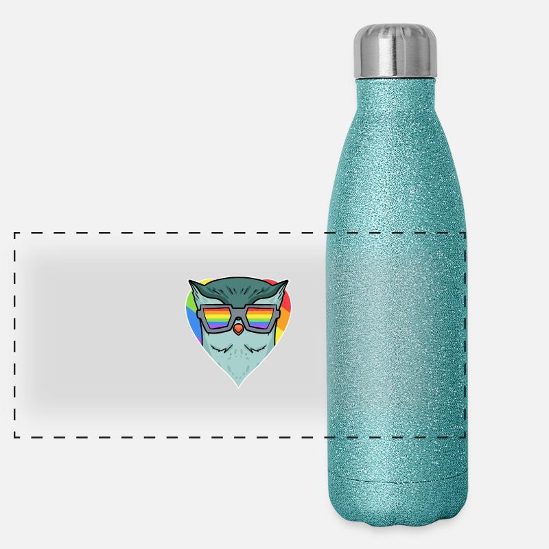 Gay Regenbogen Herz Tier Eule Panorama Glitzer Isolierflasche 500 ml