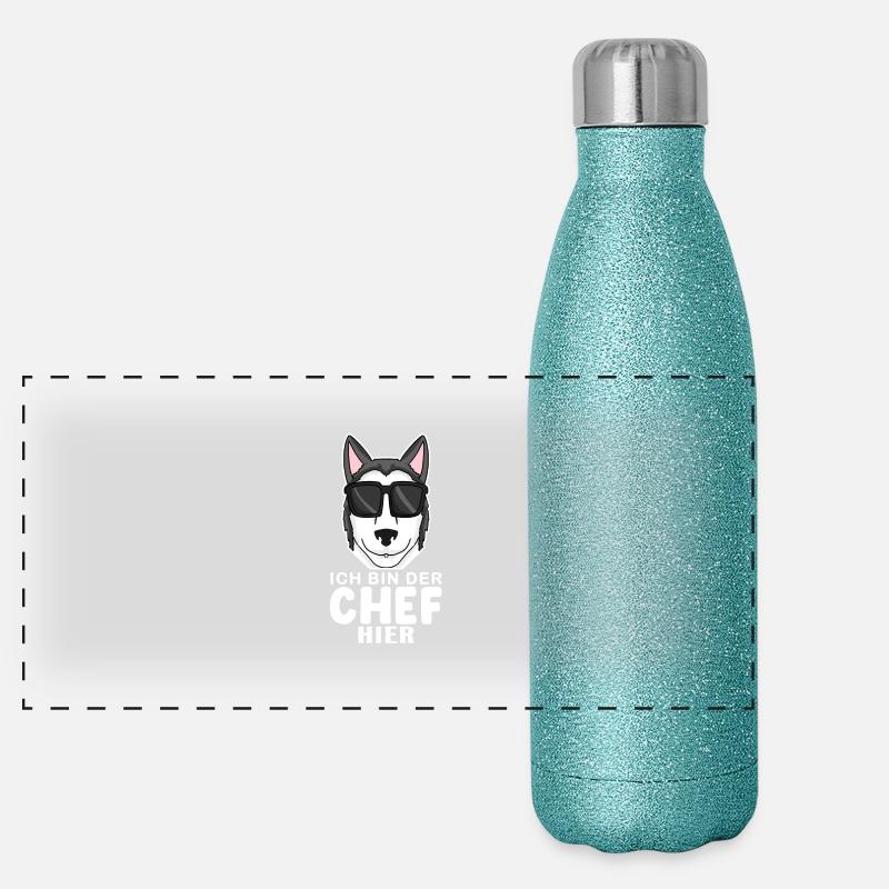 Cool Hund Siberian Husky Chef Spruch Panorama Glitzer Isolierflasche 500 ml
