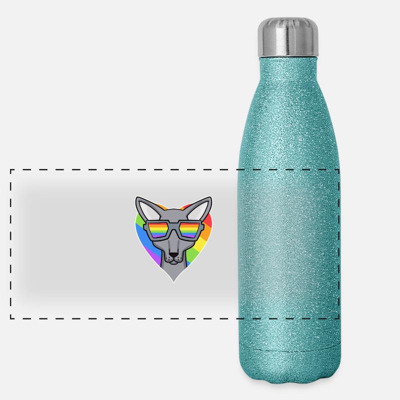 Gay Regenbogen - Katze mit Brille - Sphynx Panorama Glitzer Isolierflasche 500 ml