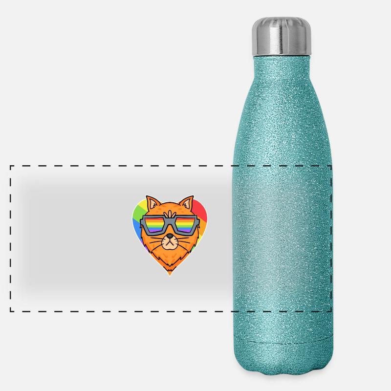 Regenbogen - Katze Panorama Glitzer Isolierflasche 500 ml