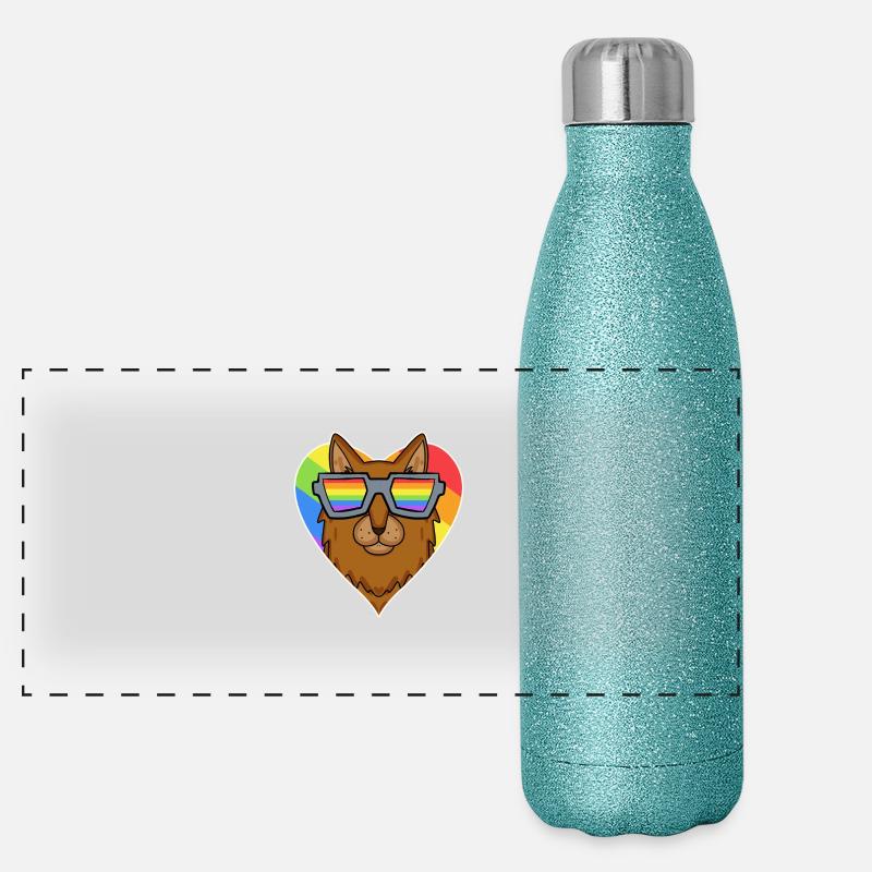 Gay Regenbogen - Katze mit Brille - Somali Panorama Glitzer Isolierflasche 500 ml