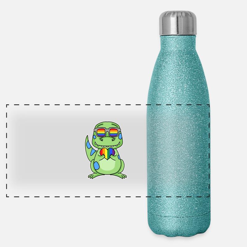 Gay Rainbow Heart Dinosaurs Panoramic Glitter Thermal Bottle 500 ml