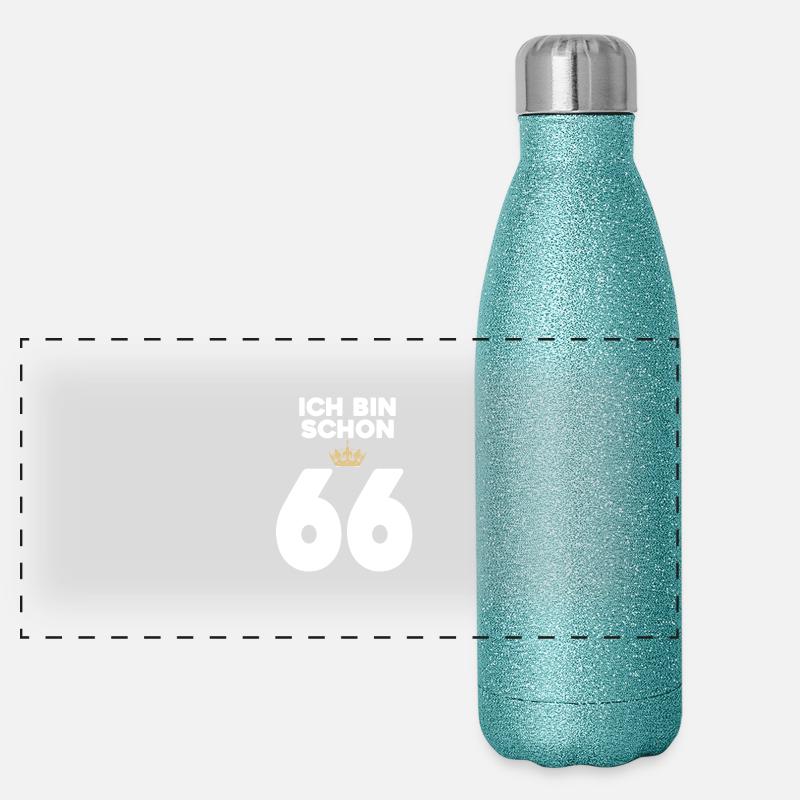 66. Geburtstag Geschenk - 66 Jahre mit Krone Panorama Glitzer Isolierflasche 500 ml