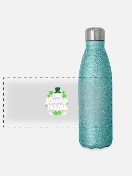 Saint Patrick Eine glückliche Mama - Panorama Glitzer Isolierflasche 500 ml - Blau Glitzer - Vorne