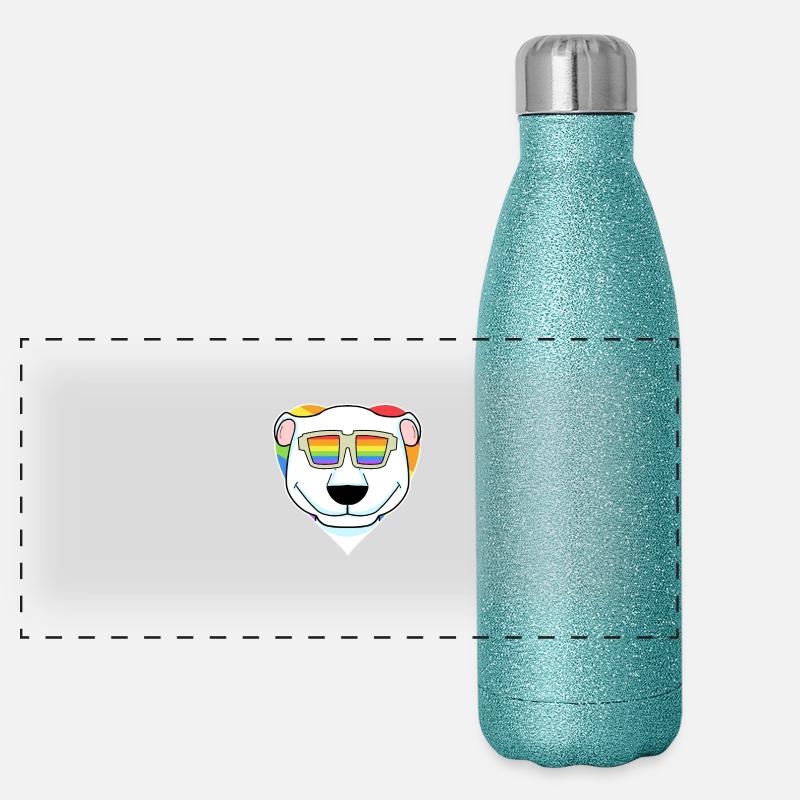 Arc-en-ciel - Ours polaire avec lunettes Gourde isotherme panoramique pailletée 500 ml