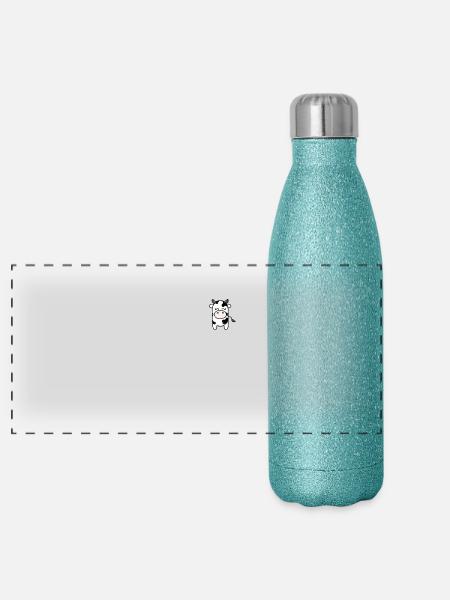 cute cow minimalist pocket design - Panoramic Glitter Thermal Bottle 500 ml - blue glitter - Front