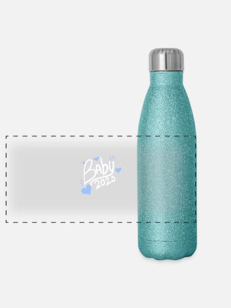 Baby 2023 Junge - Panorama Glitzer Isolierflasche 500 ml - Blau Glitzer - Vorne