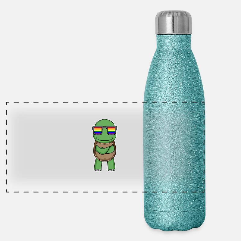 Rainbow - Turtle with glasses Panoramic Glitter Thermal Bottle 500 ml