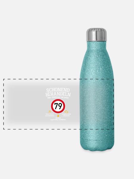 79. Geburtstag Schonend Behandeln Oldtimer Ist 79 - Panorama Glitzer Isolierflasche 500 ml - Blau Glitzer - Vorne