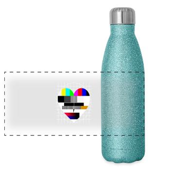 Test Image Coeur I Love 90s Party Love 80s - Gourde isotherme panoramique pailletée 500 ml - paillettes bleues - Devant