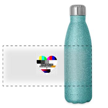 Testbild Herz Sendeschluss 90er Party 80er Jahre - Panorama Glitzer Isolierflasche 500 ml - Blau Glitzer - Vorne