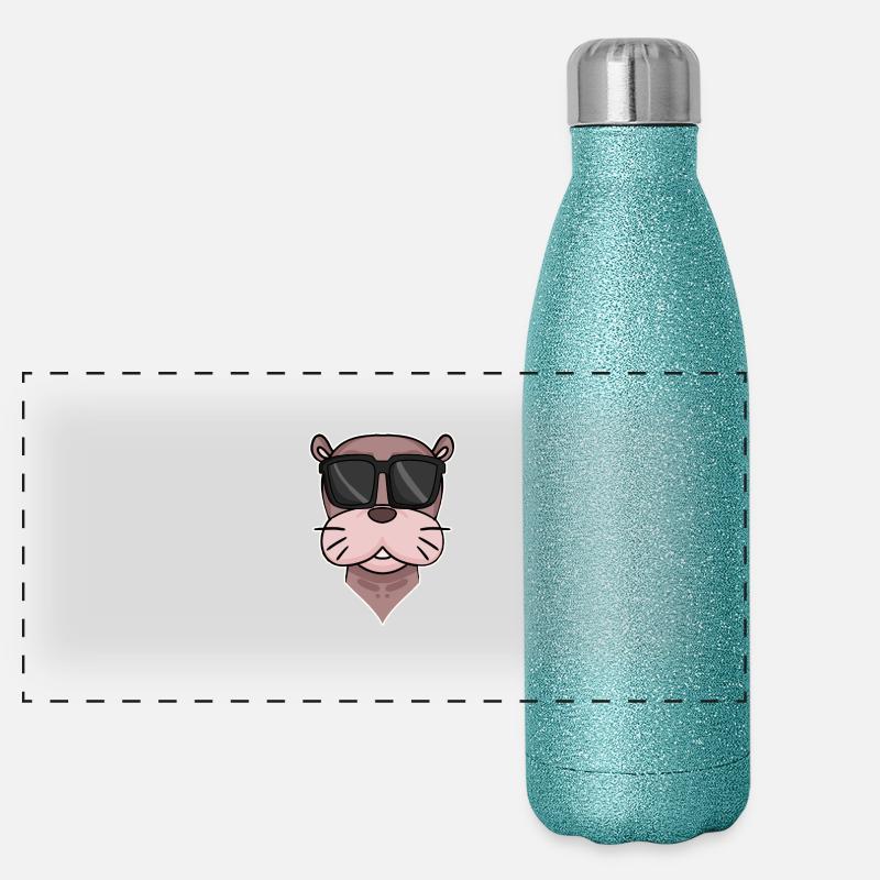 Cooler Seelöwe mit Sonnenbrille Panorama Glitzer Isolierflasche 500 ml