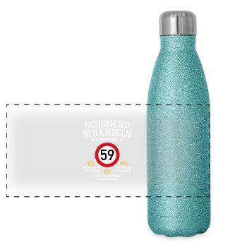 59. Geburtstag Schonend Behandeln 59 Alte Kiste 59 - Panorama Glitzer Isolierflasche 500 ml - Blau Glitzer - Vorne