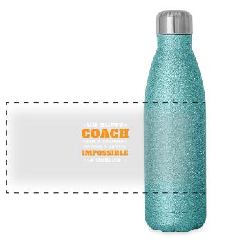 Humour coach sportif entraineur super coach - Gourde isotherme panoramique pailletée 500 ml - paillettes bleues - Devant