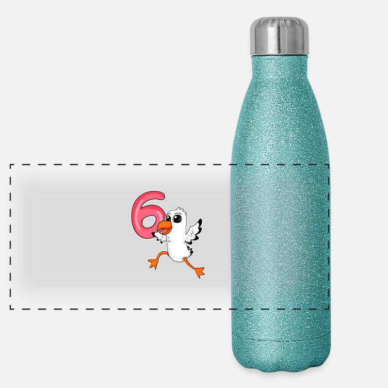 6. Geburtstag Motiv Möwe - sechs Jahre Panorama Glitzer Isolierflasche 500 ml