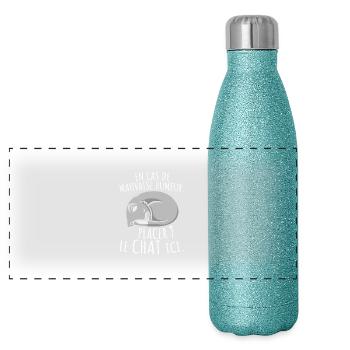Chats En Cas de Mauvaise Humeur Placer le Chat Ici - Gourde isotherme panoramique pailletée 500 ml - paillettes bleues - Devant