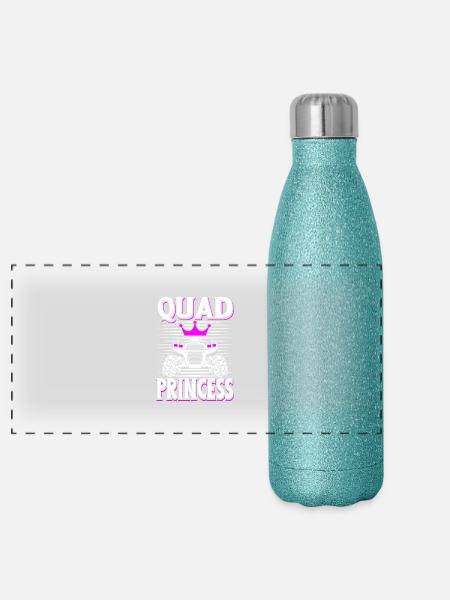 Quad Princess ATV Allrad Quad Fahren Offroad Girl - Panorama Glitzer Isolierflasche 500 ml - Blau Glitzer - Vorne