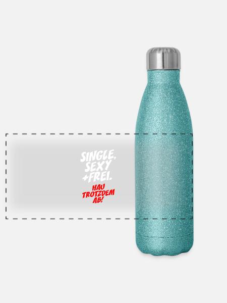 Single Sexy Hau Trotzdem Ab Anti Flirt Anmachen - Panorama Glitzer Isolierflasche 500 ml - Blau Glitzer - Vorne