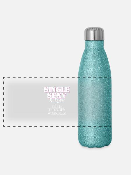Single Sexy Frei Flirte Woanders Anti Anmache Solo - Panorama Glitzer Isolierflasche 500 ml - Blau Glitzer - Vorne