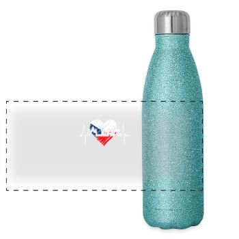 Prague Skyline Heartbeat Czech Republic Heart Love Praha - Panoramic Glitter Thermal Bottle 500 ml - blue glitter - Front