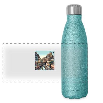 Colmar France Half-Timbered Charm - Panoramic Glitter Thermal Bottle 500 ml - blue glitter - Front