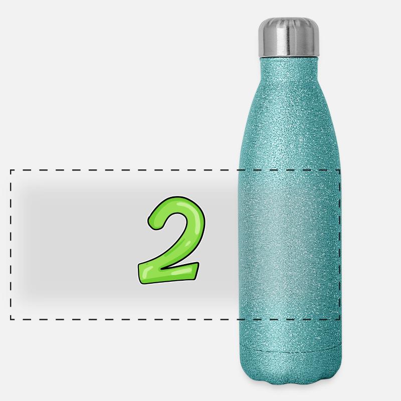 2 - Number - Number Two - 2 green Panoramic Glitter Thermal Bottle 500 ml