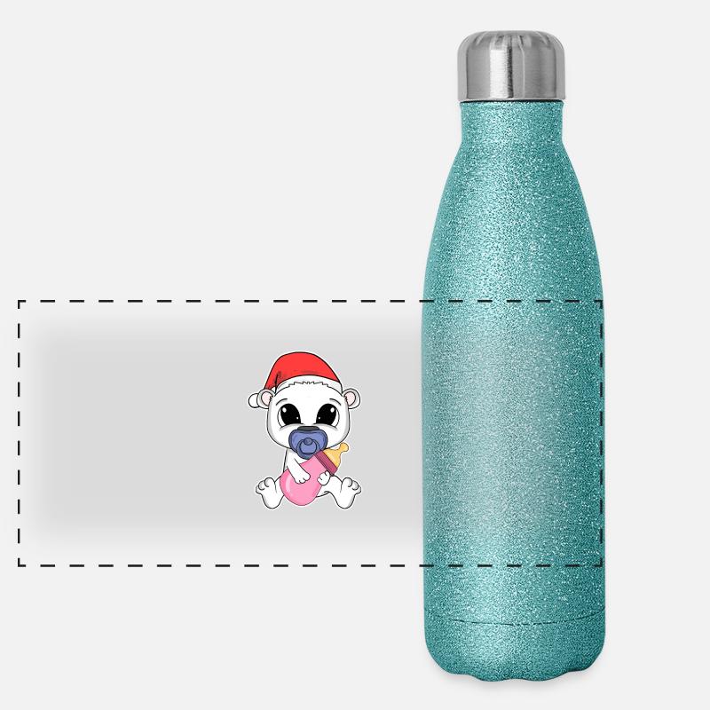 Eisbär Baby Weihnachten Bär - Panorama Glitzer Isolierflasche 500 ml - Blau Glitzer