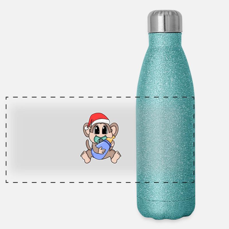 Affe Baby Weihnachten Panorama Glitzer Isolierflasche 500 ml