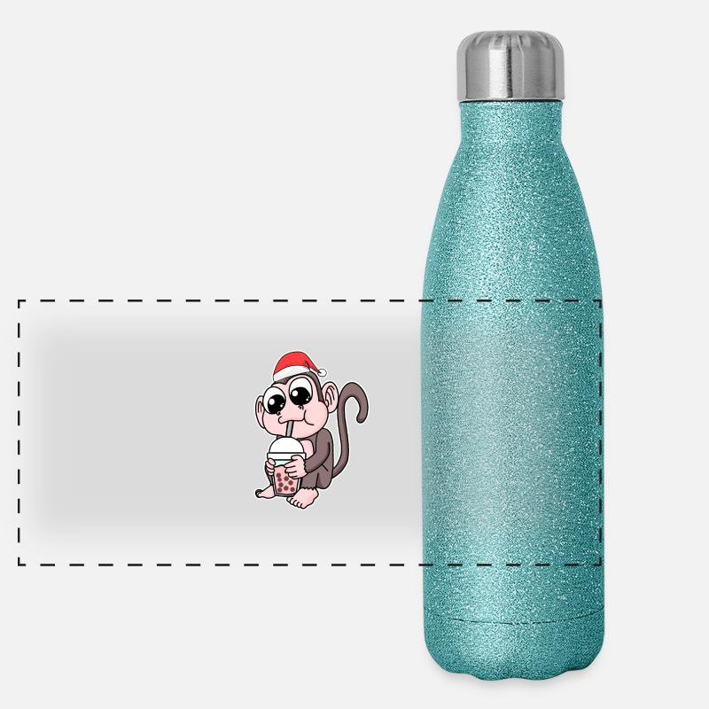 Affe Weihnachten Bubble Tea Panorama Glitzer Isolierflasche 500 ml