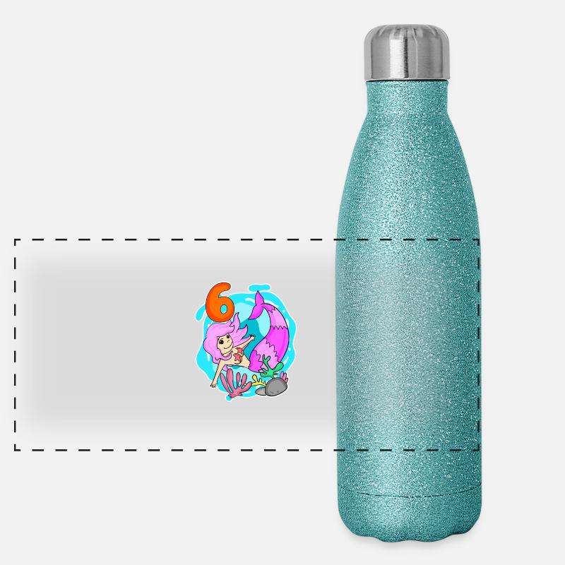 Mädchen - 6. Geburtstag Meerjungfrau - Tochter Panorama Glitzer Isolierflasche 500 ml
