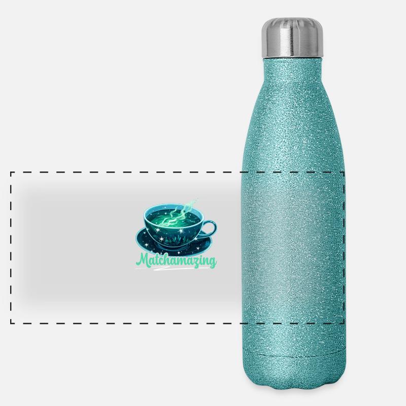 Matcha Tea Lovers Matcha Sayings Tea Time Panoramic Glitter Thermal Bottle 500 ml
