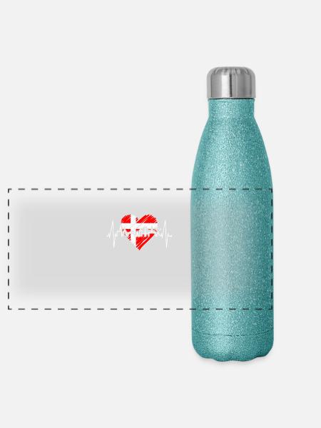 Copenhague Skyline Heartbeat Danemark Amour Hygge - Gourde isotherme panoramique pailletée 500 ml - paillettes bleues - Devant