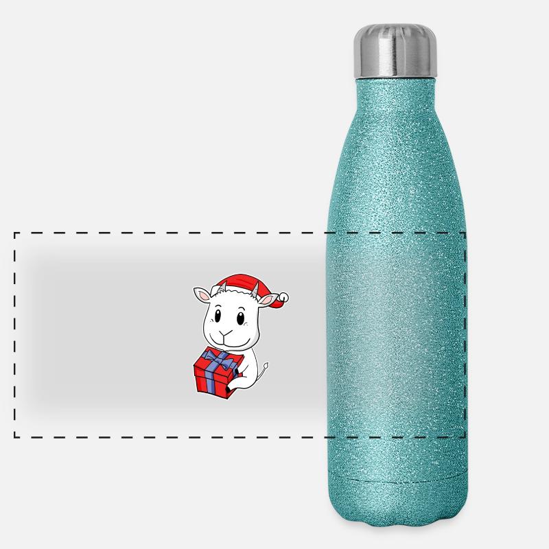 Ziege mit Weihnachtsmütze - Weihnachten Panorama Glitzer Isolierflasche 500 ml