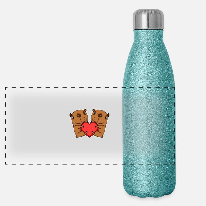 Capybara Wasserschwein Herz Liebe Panorama Glitzer Isolierflasche 500 ml