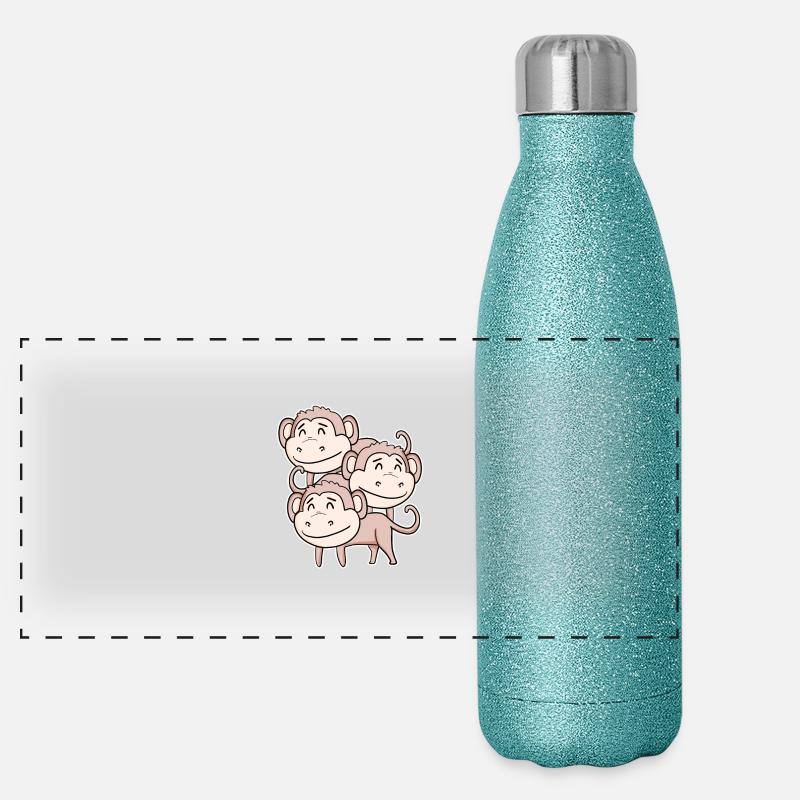 Niedliche Affen - Affe Motiv Panorama Glitzer Isolierflasche 500 ml